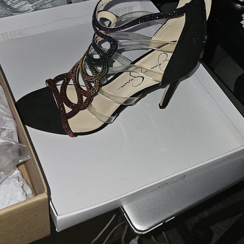 Chic Black and Multicolor Strappy Heels